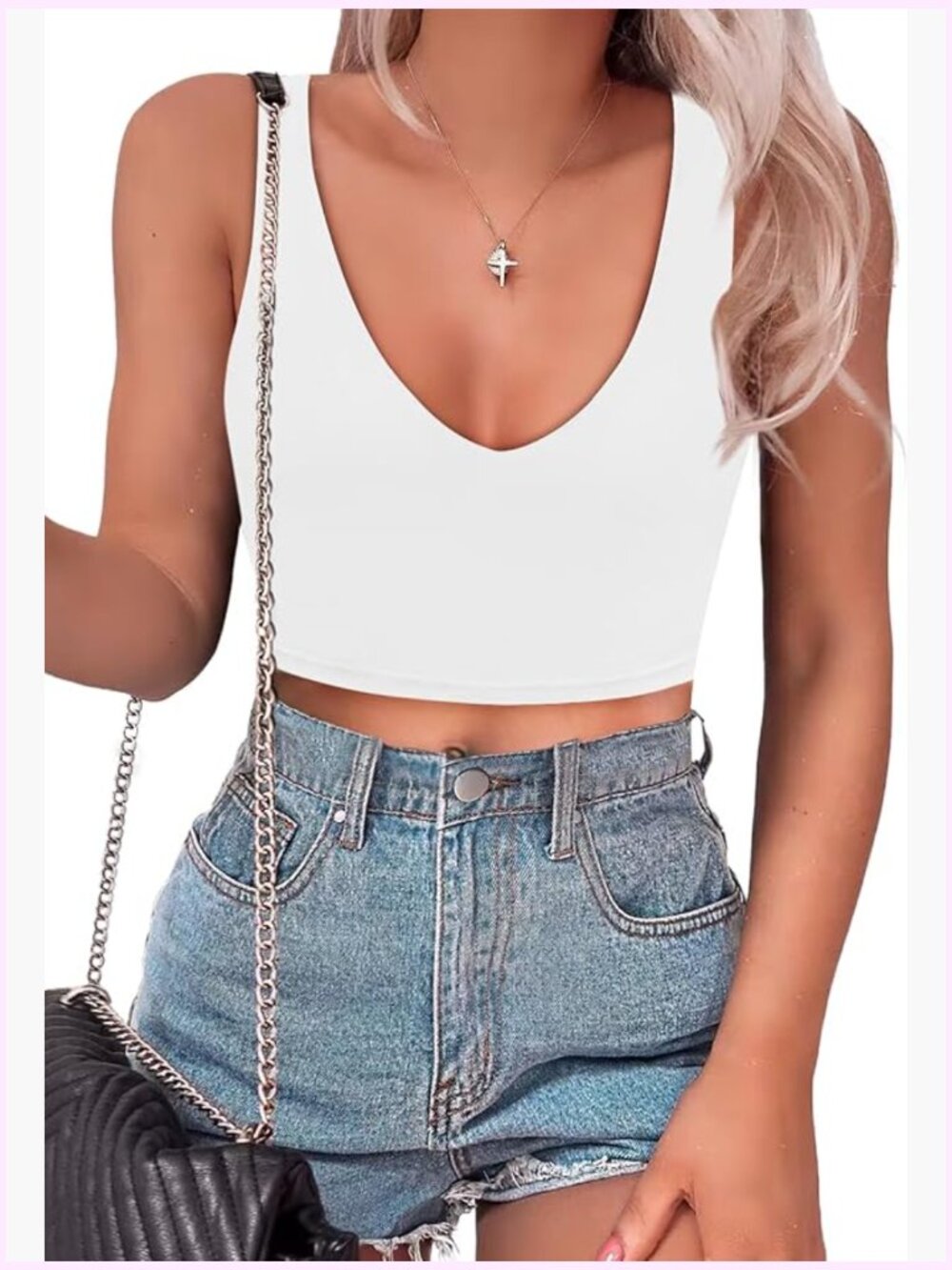 Double Lined Deep V Neck Sleeveless Backless Crop Tank Top for Going Out